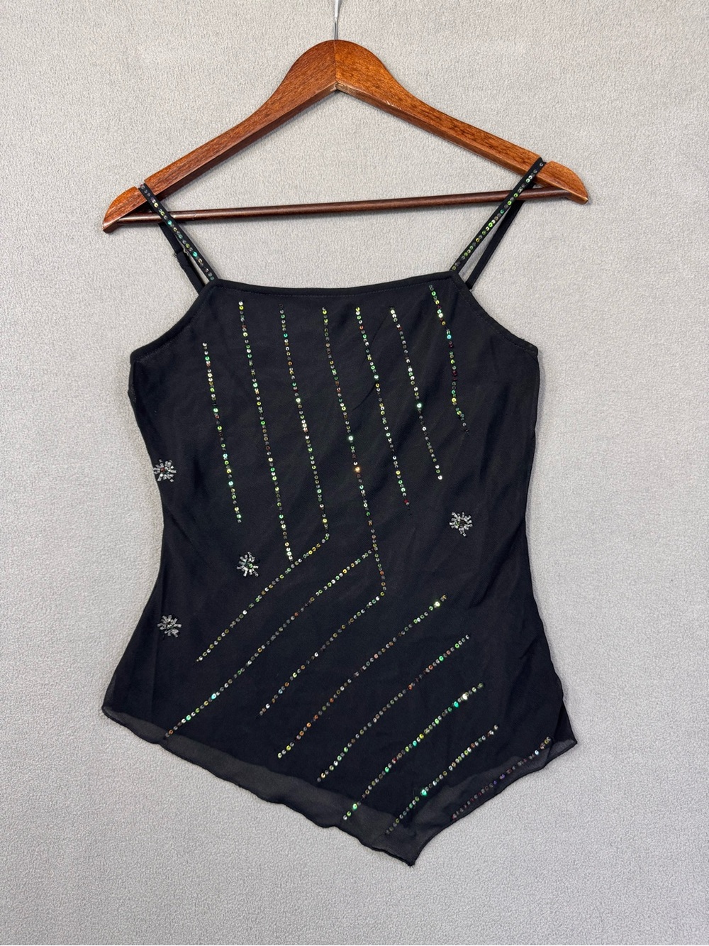 Vintage Y2K Fairy Fairygrunge Sequin Luxe Arden B. Black Beaded Cami Top, XS